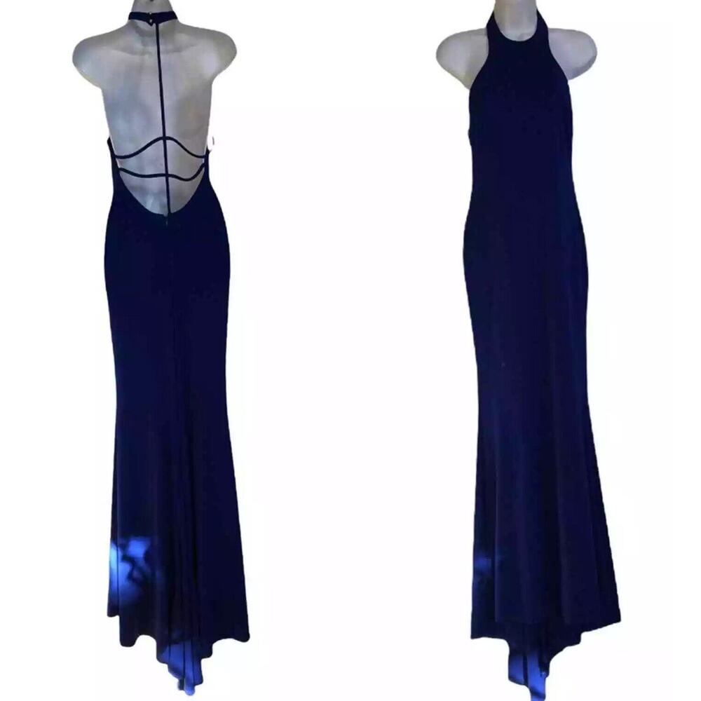 Abyss by Abby royal blue halter neck‎ strappy back maxi evening party dress Sz L